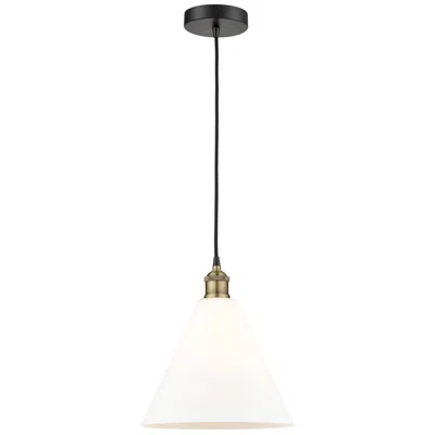 Innovations Lighting Berkshire 12"w Black Antique Brass Mini Pendant W/ White Shade