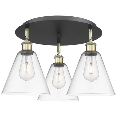 Innovations Lighting Berkshire 19.75"w 3 Light Black Antique Brass Flush Mount W/ Clear Sha