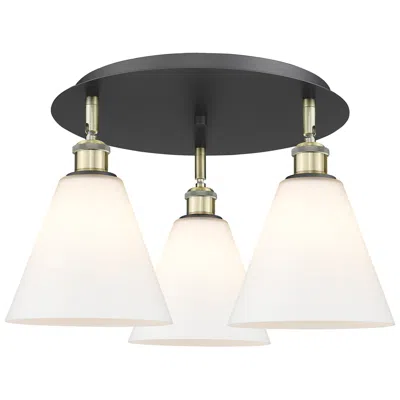 Innovations Lighting Berkshire 19.75"w 3 Light Black Antique Brass Flush Mount W/ White Sha