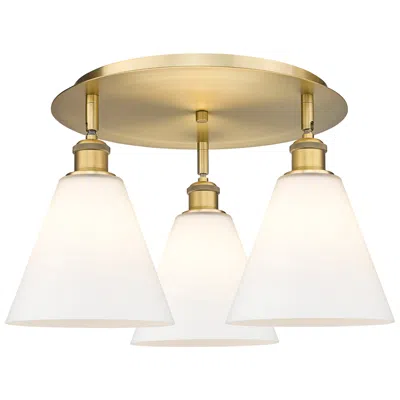 Innovations Lighting Berkshire 19.75"w 3 Light Brushed Brass Flush Mount W/ White Shade