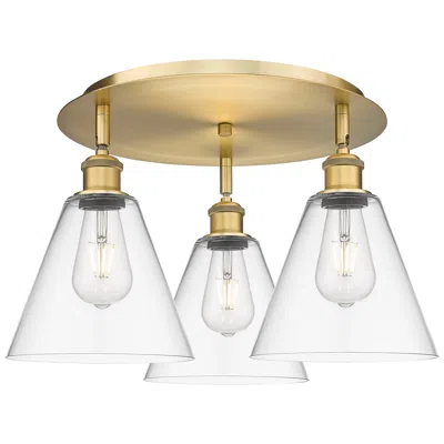 Innovations Lighting Berkshire 19.75"w 3 Light Brushed Brass Flush Mount With Clear Glass S