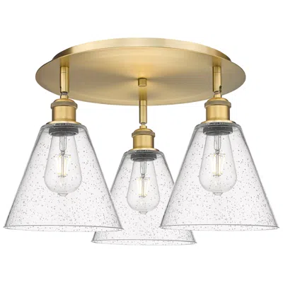 Innovations Lighting Berkshire 19.75"w 3 Light Brushed Brass Flush Mount With Seedy Glass S