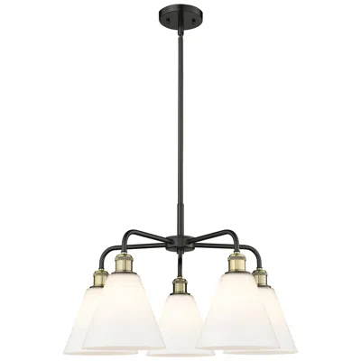 Innovations Lighting Berkshire 26"w 5 Light Black Brass Stem Hung Chandelier With White Sha