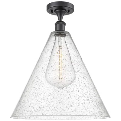 Innovations Lighting Berkshire Glass 16" Semi-flush Mount - Matte Black - Seedy Shade