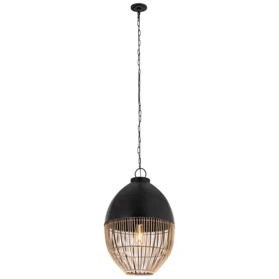Innovations Lighting Bismark 14" Wide Matte Black Chain Hung Pendant With Natural Shade