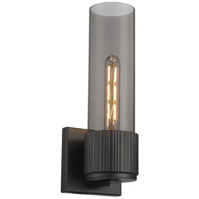 Innovations Lighting Bolivar 15" High Matte Black Sconce With Plated Smoke Glass Shade