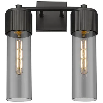 Innovations Lighting Bolivar 16" High 2 Light Matte Black Sconce With Plated Smoke Glass Sh