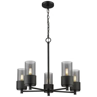 Innovations Lighting Bolivar 25"w 5 Light Black Chain Hung Chandelier W/ Smoke Shade