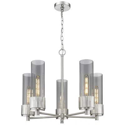 Innovations Lighting Bolivar 25"w 5 Light Satin Nickel Chain Hung Chandelier W/ Smoke Shade In Silver