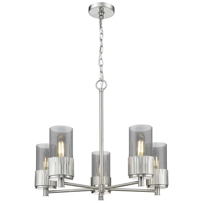 Innovations Lighting Bolivar 25"w 5 Light Satin Nickel Chain Hung Chandelier W/ Smoke Shade In Silver