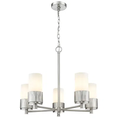 Innovations Lighting Bolivar 25"w 5 Light Satin Nickel Chain Hung Chandelier W/ White Shade In Silver