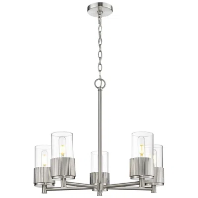 Innovations Lighting Bolivar 25"w 5 Light Satin Nickel Chain Hung Chandelier With Clear Sha In Gray