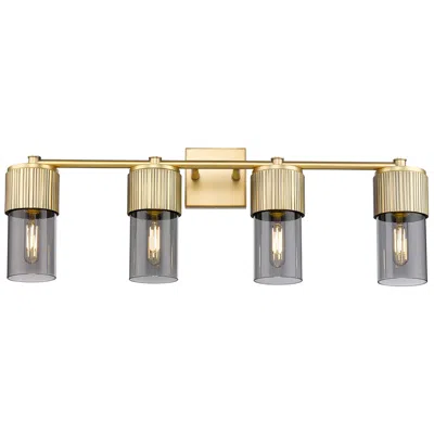 Innovations Lighting Bolivar 31" Wide 4 Light Brushed Brass Bath Light With Plated Smoke Sh