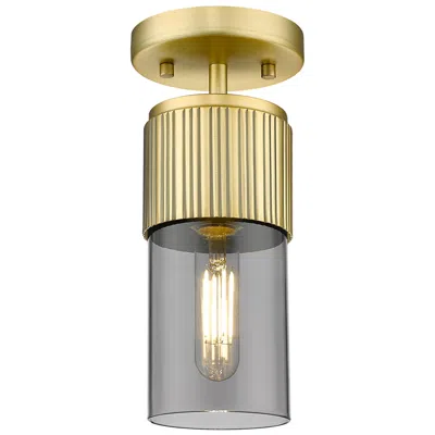 Innovations Lighting Bolivar 4" Wide Brushed Brass Flush Mount With Plated Smoke Glass Shad