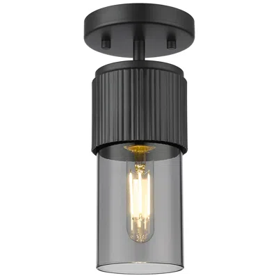 Innovations Lighting Bolivar 4" Wide Matte Black Flush Mount With Plated Smoke Glass Shade