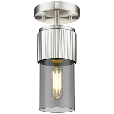 Innovations Lighting Bolivar 4" Wide Satin Nickel Flush Mount With Plated Smoke Glass Shade