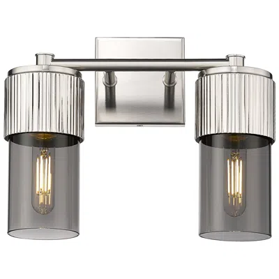 Innovations Lighting Bolivar 9.5" High 2 Light Satin Nickel Sconce With Plated Smoke Glass