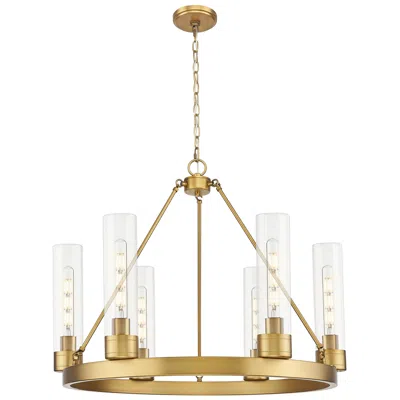 Innovations Lighting Boreas 29" Wide 6 Light Brushed Brass Chandelier With 11" Clear Shade