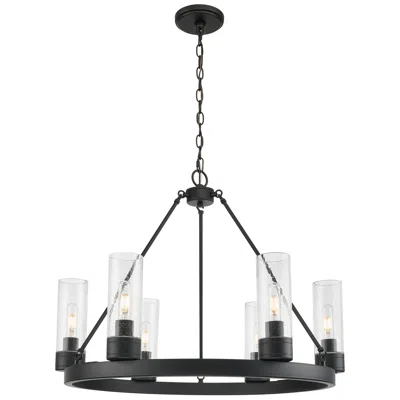 Innovations Lighting Boreas 29" Wide 6 Light Matte Black Chandelier With 8" Seedy Shade