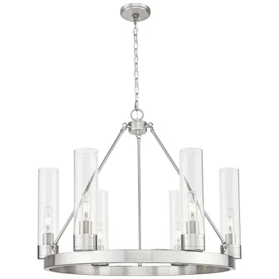 Innovations Lighting Boreas 29" Wide 6 Light Satin Nickel Chandelier With 11" Clear Shade