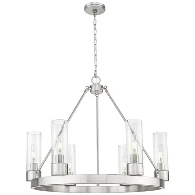 Innovations Lighting Boreas 29" Wide 6 Light Satin Nickel Chandelier With 8" Seedy Shade