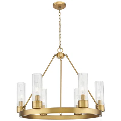 Innovations Lighting Boreas 29"w 6 Light Brushed Brass Chandelier W/ 8" Striped Clear Shade