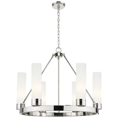 Innovations Lighting Boreas 29"w 6 Light Nickel Chandelier With 11" Striped White Shade