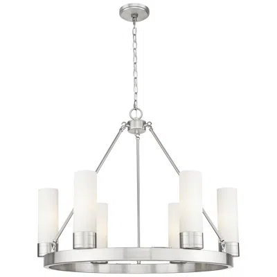 Innovations Lighting Boreas 29"w 6 Light Satin Nickel Chandelier W/ 8" Striped White Shade In Gray