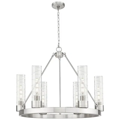 Innovations Lighting Boreas 29"w 6 Light Satin Nickel Chandelier With 11" Deco Swirl Shade