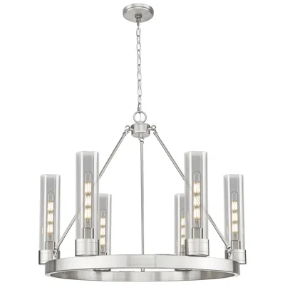 Innovations Lighting Boreas 29"w 6 Light Satin Nickel Chandelier With 11" Light Smoke Shade