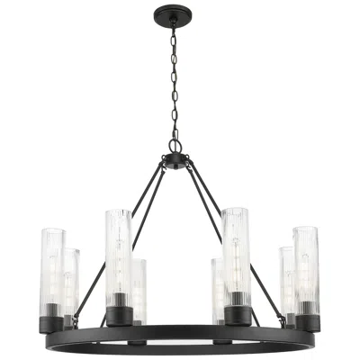 Innovations Lighting Boreas 36"w 6 Light Black Chandelier With 11" Striped Clear Shade