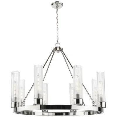 Innovations Lighting Boreas 36"w 6 Light Nickel Chandelier With 11" Striped Clear Shade