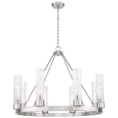 Innovations Lighting Boreas 36"w 6 Light Satin Nickel Chandelier W/ 11" Striped Clear Shade