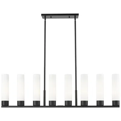 Innovations Lighting Boreas 48"w 6 Light Black Stem Island Light W/ 11" Striped White Shade
