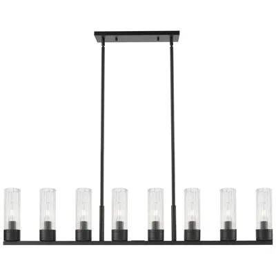 Innovations Lighting Boreas 48"w 6 Light Black Stem Island Light W/ 8" Striped Clear Shade