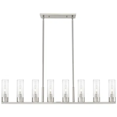 Innovations Lighting Boreas 48"w 6 Light Satin Nickel Stem Island Light With 8" Seedy Shade