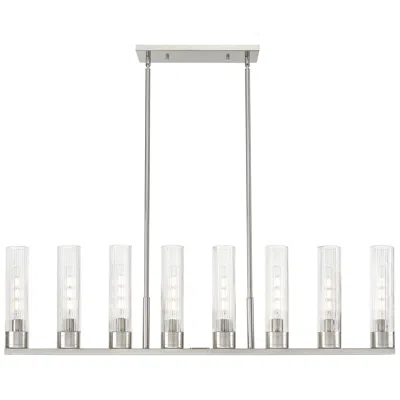 Innovations Lighting Boreas 48"w 6 Light Satin Stem Island Light W/ 11" Striped Clear Shade