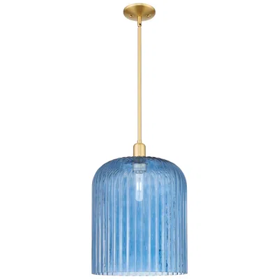Innovations Lighting Bridal Veil 12" Wide Satin Gold Stem Hung Mini Pendant With Blue Shade