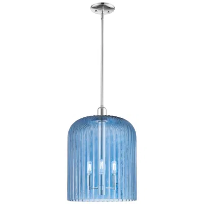 Innovations Lighting Bridal Veil 12"w 3 Light Chrome Stem Mini Pendant With Blue Shade