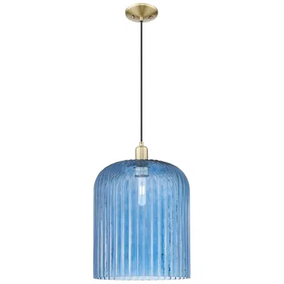 Innovations Lighting Bridal Veil 12"w Antique Brass Cord Hung Mini Pendant With Blue Shade