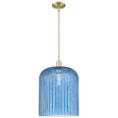 Innovations Lighting Bridal Veil 12"w Antique Brass Stem Hung Mini Pendant With Blue Shade