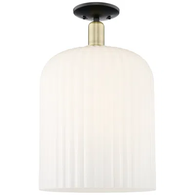 Innovations Lighting Bridal Veil 12"w Black Antique Brass Semi-flush With Gloss White Shade