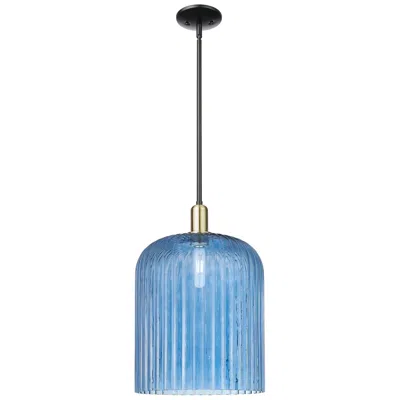 Innovations Lighting Bridal Veil 12"w Black Antique Brass Stem Mini Pendant With Blue Shade