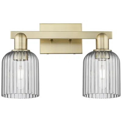 Innovations Lighting Bridal Veil 16"w 2 Light Antique Brass Bath Light W/ Light Smoke Shade