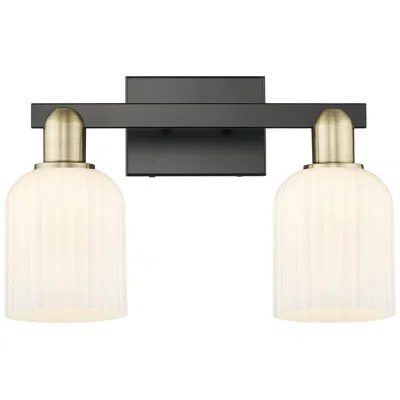 Innovations Lighting Bridal Veil 16"w 2 Light Black Brass Bath Light With Gloss White Shade