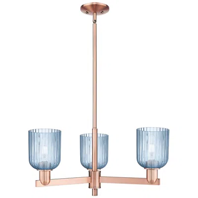 Innovations Lighting Bridal Veil 18" Wide 3 Light Antique Copper Chandelier With Blue Shade