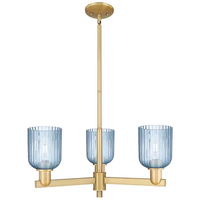 Innovations Lighting Bridal Veil 18" Wide 3 Light Brushed Brass Chandelier With Blue Shade