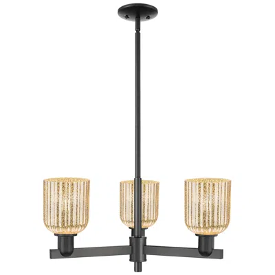 Innovations Lighting Bridal Veil 18" Wide 3 Light Matte Black Chandelier With Mercury Shade