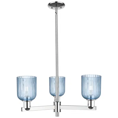 Innovations Lighting Bridal Veil 18" Wide 3 Light Polished Chrome Chandelier With Blue Shade