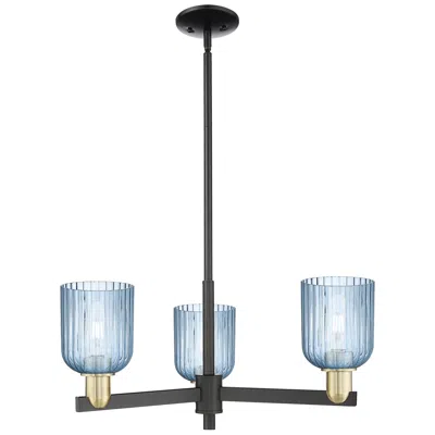 Innovations Lighting Bridal Veil 18"w 3 Light Black Antique Brass Chandelier With Blue Shade